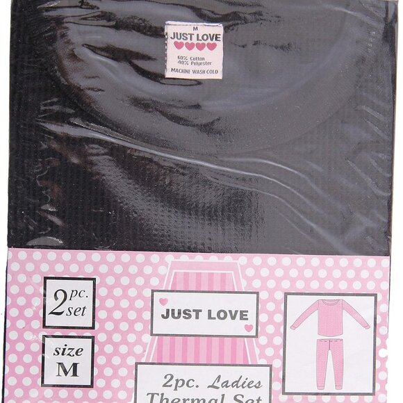 Stylish Women's Medium Thermal Pajama Set in Black - Beat the Cold Elegantly - Picture 4 of 4